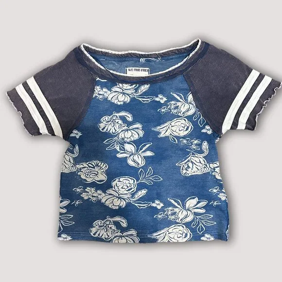 Free People Wish You Were Here Raglan Floral Tee in Blue Teal Women's XS - Picture 5 of 11